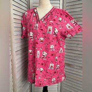 DICKIES Women’s 2XL Scrub Top, Pink, Red, White& Black color Hearts/Bears V-neck